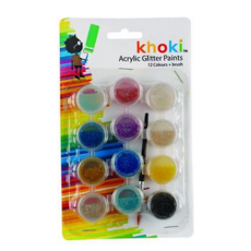 Acrylic Glitter Paint Set - 12 Colours + Brush